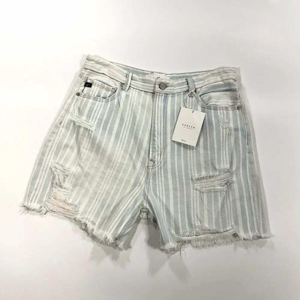 KanCan Light Blue Striped Ultra High-Waisted Jean Shorts – NWT - size 11/29